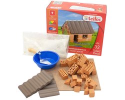 Teifoc® Bouwdoos – Klein Huisje Bouwset – 35 onderdelen – Echte mini Bakstenen met Cement, Kom en Troffel – Bouwpakket voor kinderen vanaf 6 jaar
