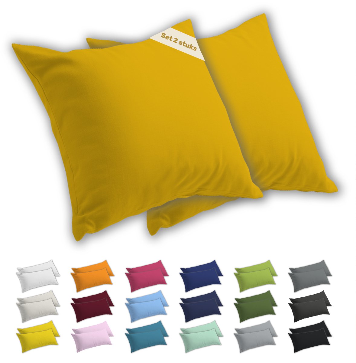 Lavea® Kussenslopen 40x40 cm Set van 2 – Kussenhoezen van 100% Zachte en Ademende Jersey Katoen met YKK Ritssluiting – Goudgeel
