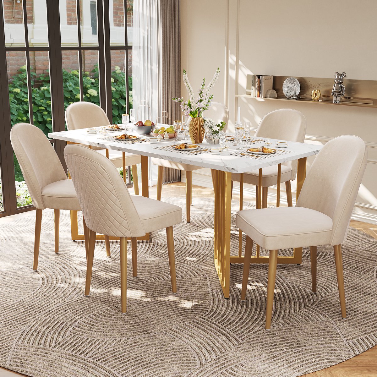 REDOM Eetkamerstoelenset - Ergonomische Zitting - Modern - Eetkamer - MDF en Metaal - Beige - 45,5 x 62 x 87,5 cm