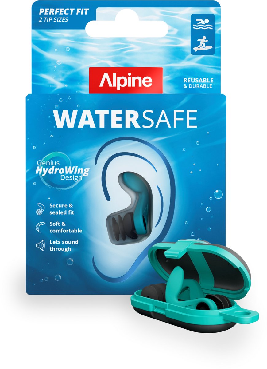 Alpine WaterSafe Zwem Oordopjes - Zwemoordoppen - Oordoppen Zwemmen - Houden Water Buiten - Laten Geluid Door - Blijven Op Hun Plek - Zacht Comfort - Herbruikbaar - Voor Zwemmers, Surfen, Douchen & Watersport - Incl 2 Maten - 1 Paar