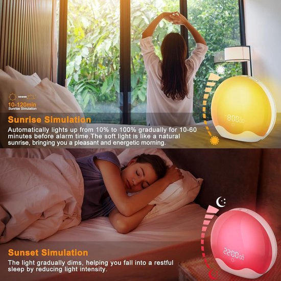 Wake-up Light Alarm Clock - Sunrise Lamp - Rustig Wakker Worden - Dubbelzijdig Touchscreen - Niet Gespecificeerd - Wit van Wake-up Light — afbeelding 5