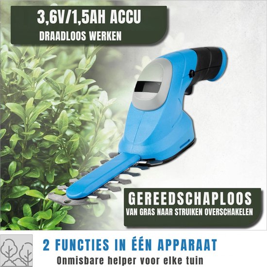 QIN® Grasschaar - Grasschaar met Accu - Grasschaar met Steel - Blauw - 37cm x 8cm x 11cm van qin — afbeelding 2