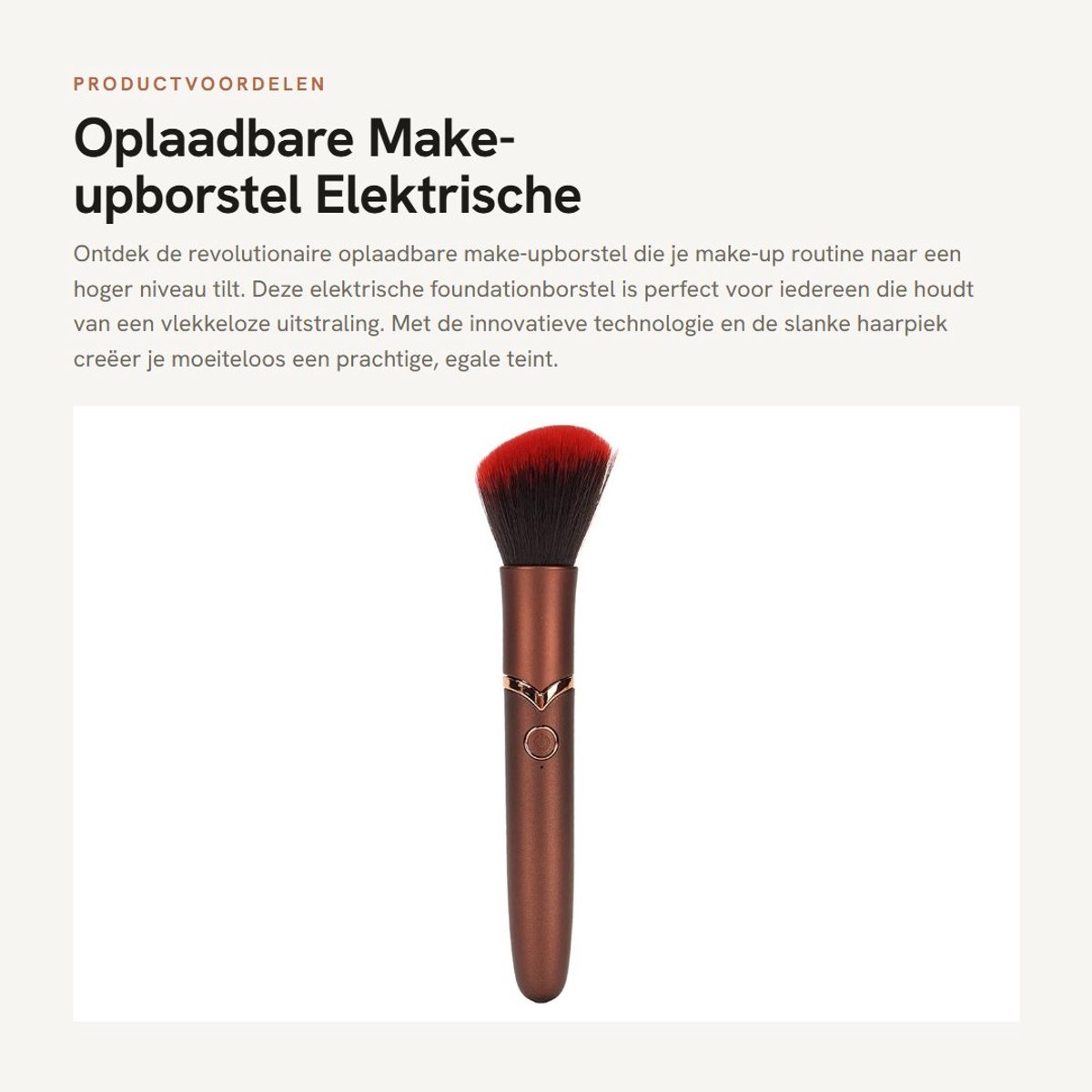 Dailygoods - Oplaadbare Make-upborstel - Elektrische Foundationborstel - Vlekkeloze Borstel - Bruin schuin hoofd - Waterdichte Cosmetische Borstel - G...