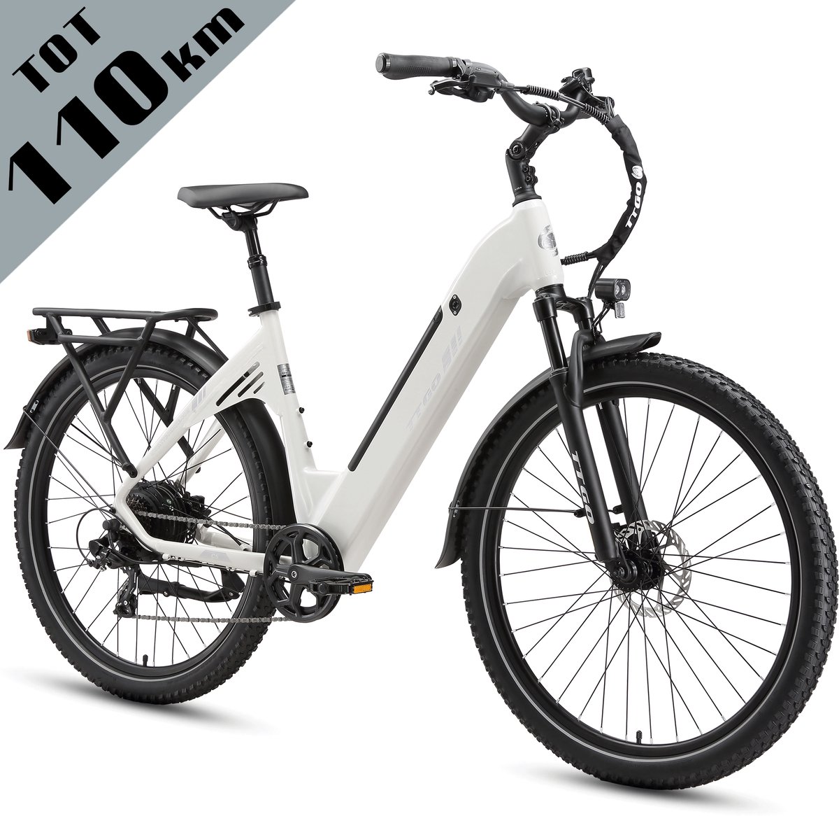 TTGO C5 Elektrische Fiets - 648Wh Accu -Actieradius tot 110 km - 48V 250W Motor -Hydraulische Schijfremmen -27,5 × 2,4 Inch Banden - Shimano 7 Versnellingen - Aluminium Frame - LCD Display - Elektrische Stadsfiets -Max. Belasting 125 kg -Parelwit