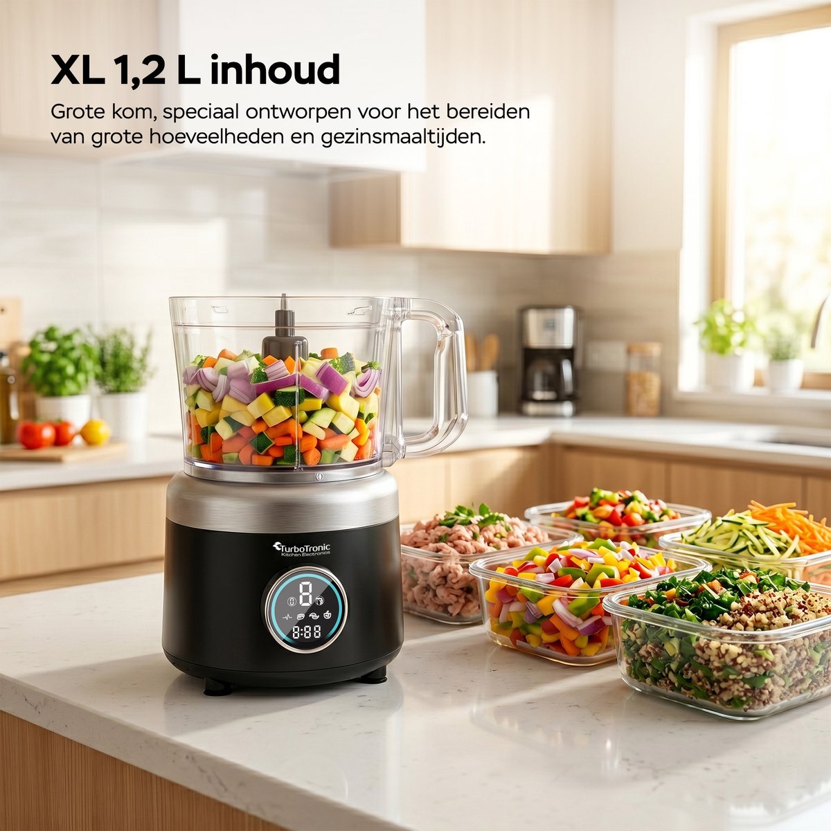 TurboTronic FP700 Foodprocessor - Keukenmachine - 1.2 Liter - Keukenrobot - 1900W - Zwart thumbnail 6