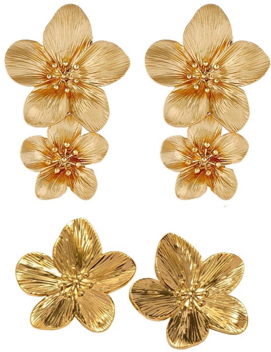 Allecto - Bloembladoorbellen - Gouden druppeloorbellen - design