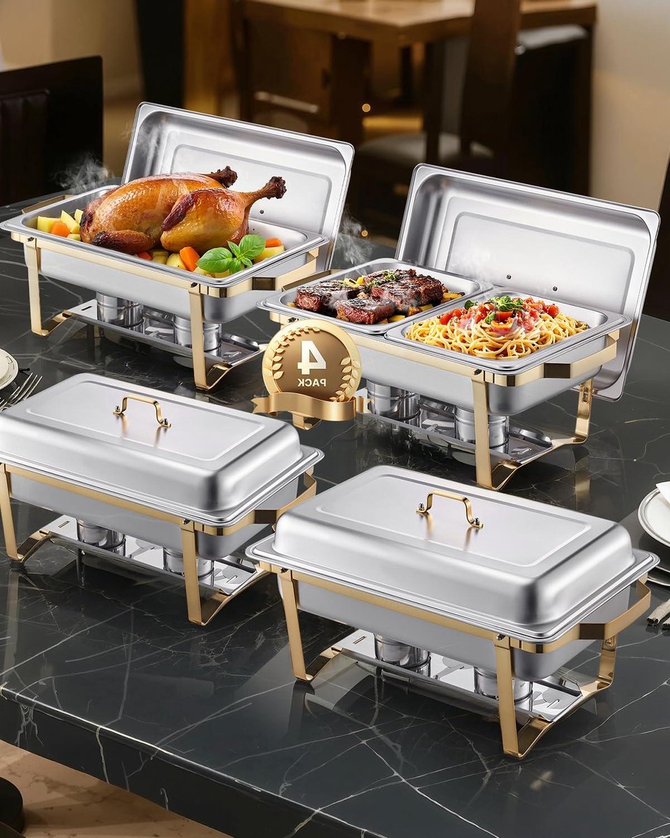 Buffetset Voedselverwarmer - Warmhoudset Chafing Dish - Feestelijke Serveertafel - Gouden Roestvrij Staal - 75 Liter Capaciteit - Goud