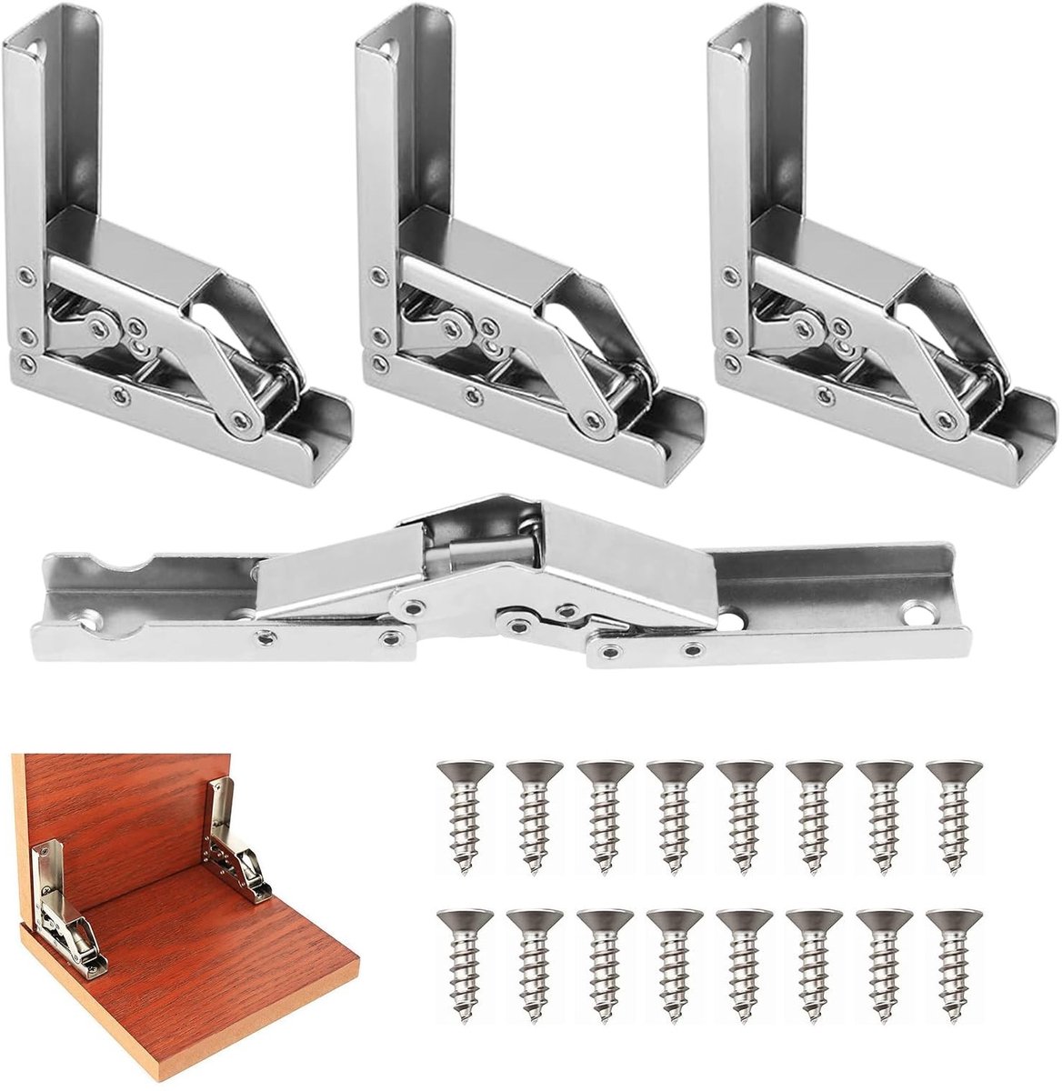Dailygoods- Klapscharnier Hoogwaardig Staal - 90/180 Graden - Inklapbaar - Verborgen Tafelhouder - 4 Stuks - 16 Bevestigingsschroeven - Scharnier