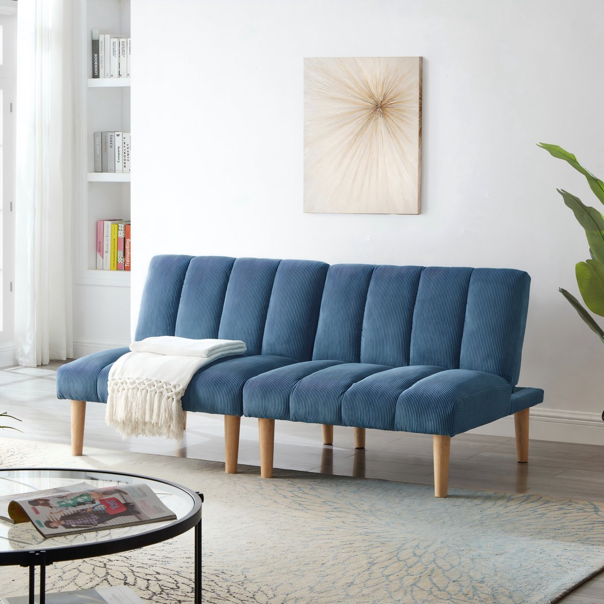 MIVRAY Slaapbank 167 Cm - 3-Standen Verstelbare Rugleuning - Voor Woonkamer En Kantoor - Corduroy - Blauw