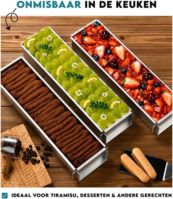 Vitasa Tiramisu Bakvorm Met Deksel - Rechthoekige Cakevorm 41,5 cm - Afneembare Zijpaneel - Aluminium - Incl spatel en deksel
