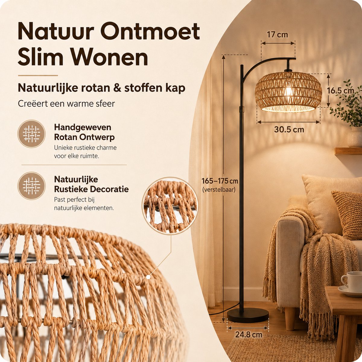 MUPOO boho rotan vloerlamp met slimme LED thumbnail 3