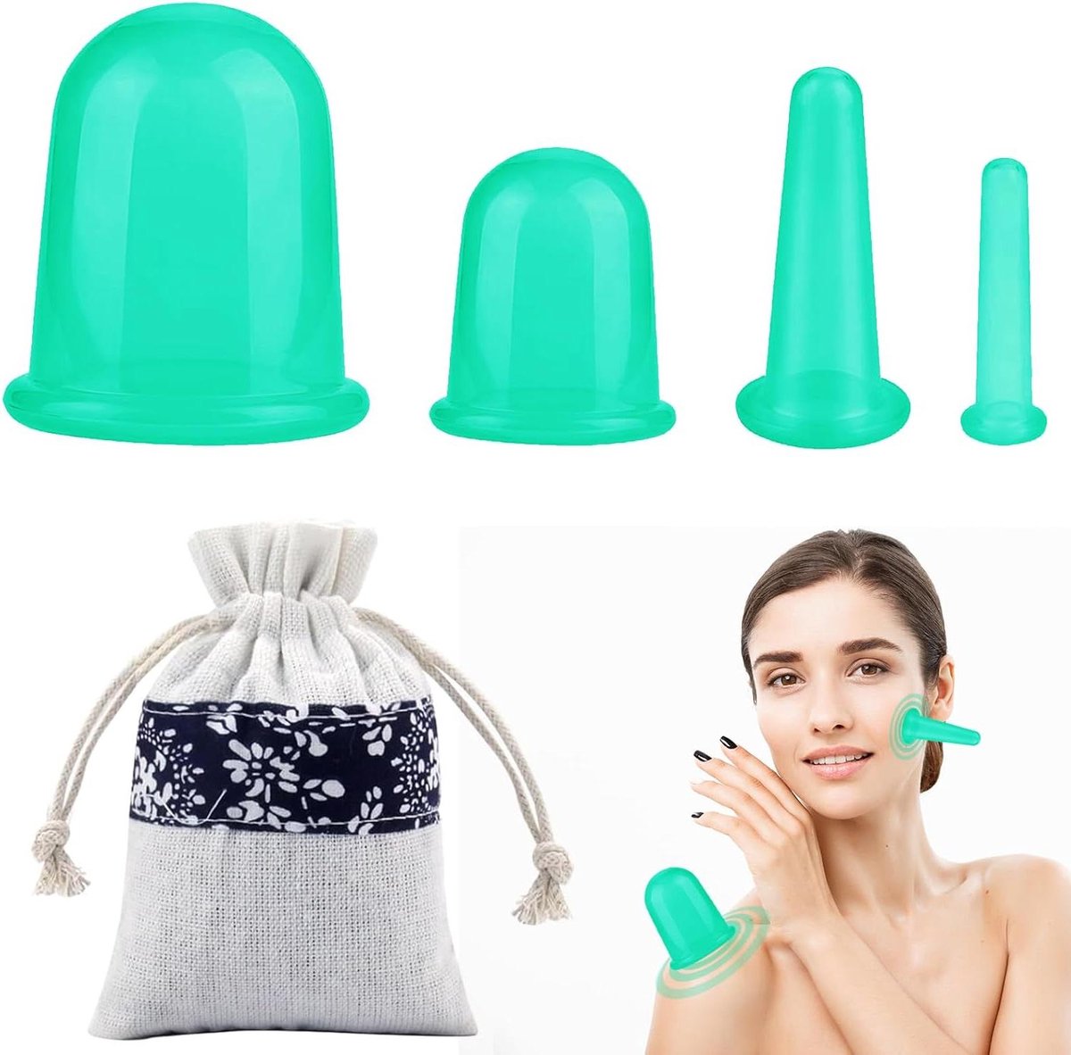Silicone Vacuüm Cups - Massage Cups - Huidverbetering Gezicht - 4 Verschillende Maten - 4 Stuks - Groen