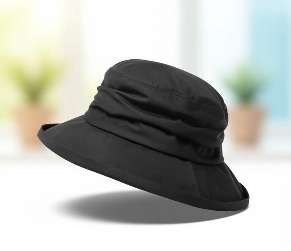ElleMooi Opvouwbare regenhoed voor dames, waterdicht met kinband, UPF50+, maat M, zwart