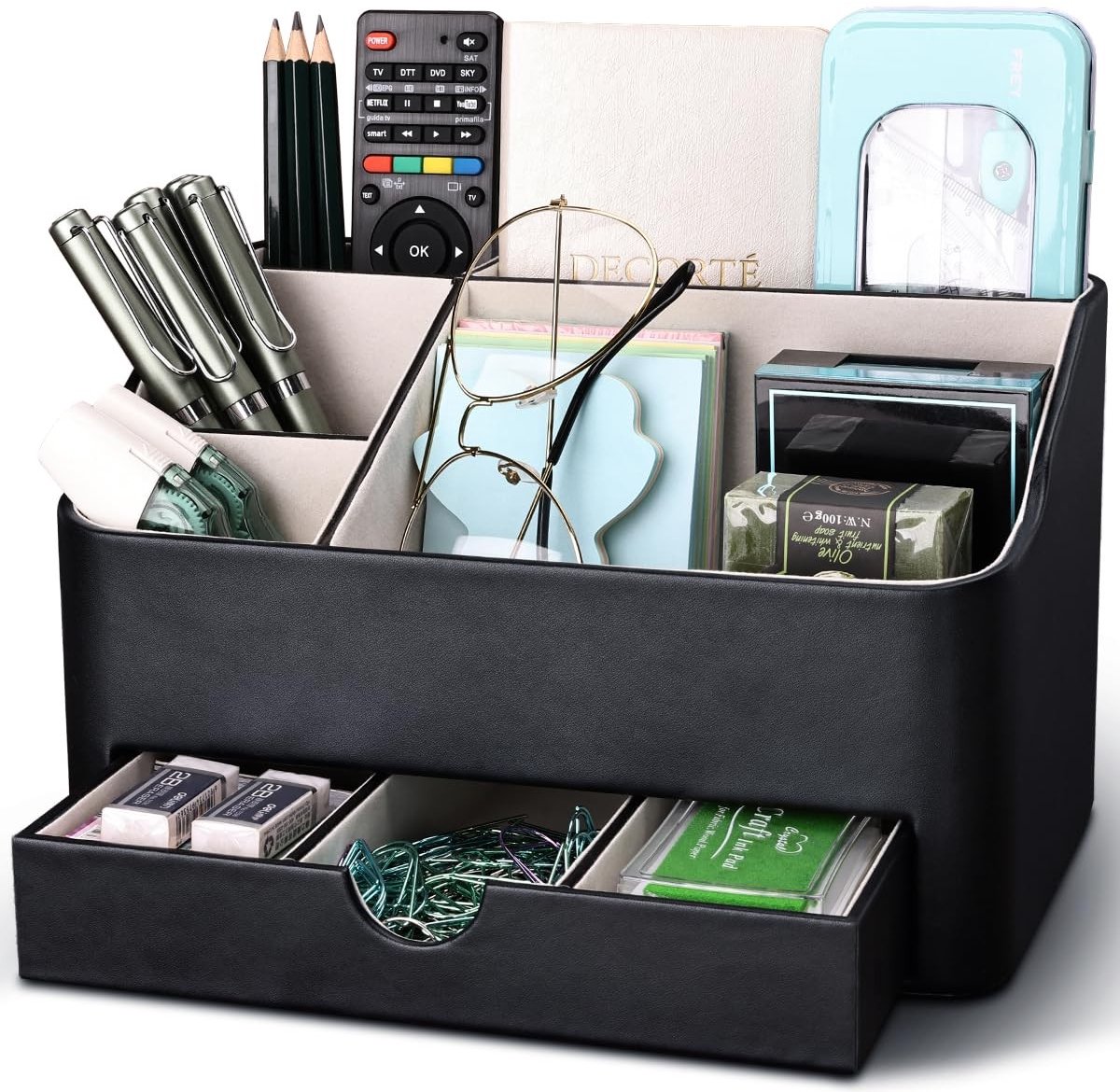 Dailygoods- Bureau Organizer Robuust - Bureau Organizer met Lades - Pennenhouder - Multifunctioneel Opbergsysteem - 5 Vakken - Hoogwaardig PU-Leer