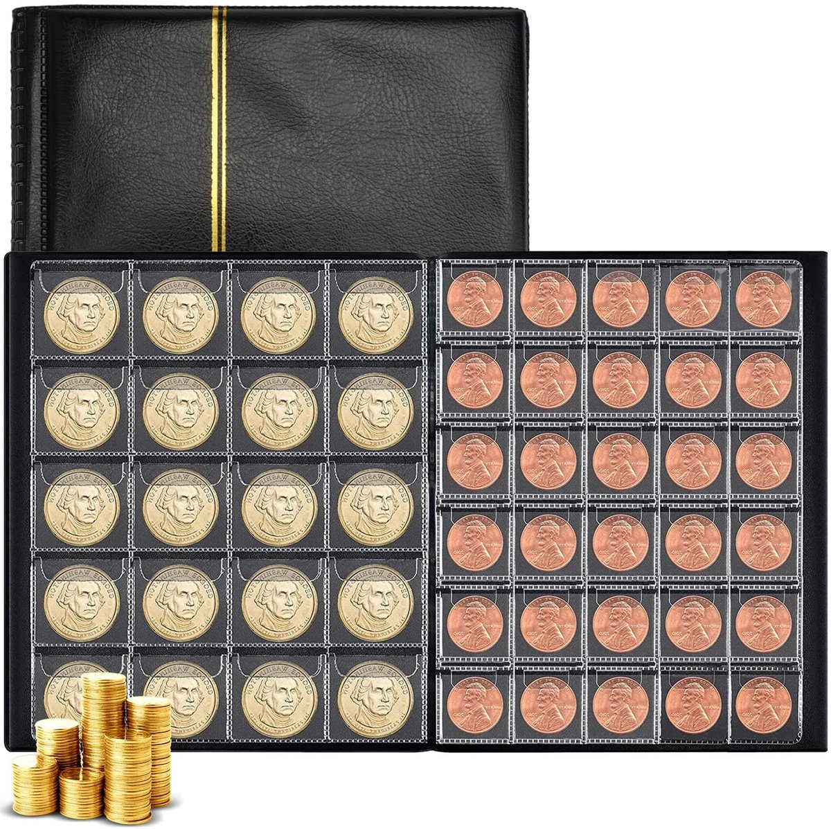 Dailygoods- Muntenalbum 250 Vakken - Munthouder - Munten Verzamelmap - Verzamelalbum voor Munten - Geschikt voor 35 mm Munten - Milieuvriendelijk PU-leer - Verzamelboek