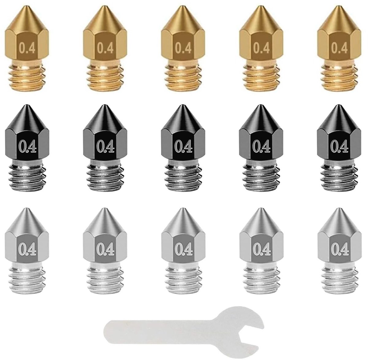 Dailygoods- Sproeiers Set 15 Stuks - Gehard Staal/Messing/Roestvrij Staal - Spuitmonden - Moersleutel - Voor 3D-printer - Spuitmond