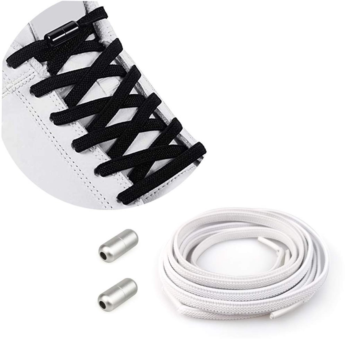 Dailygoods- Schoenveters Elastisch 100 cm - Veters met Metalen Gespen - Antislip - Vervangend - Voor Kinderen/Volwassenen - Geschikt voor Alle Schoenen - Elastische Veters