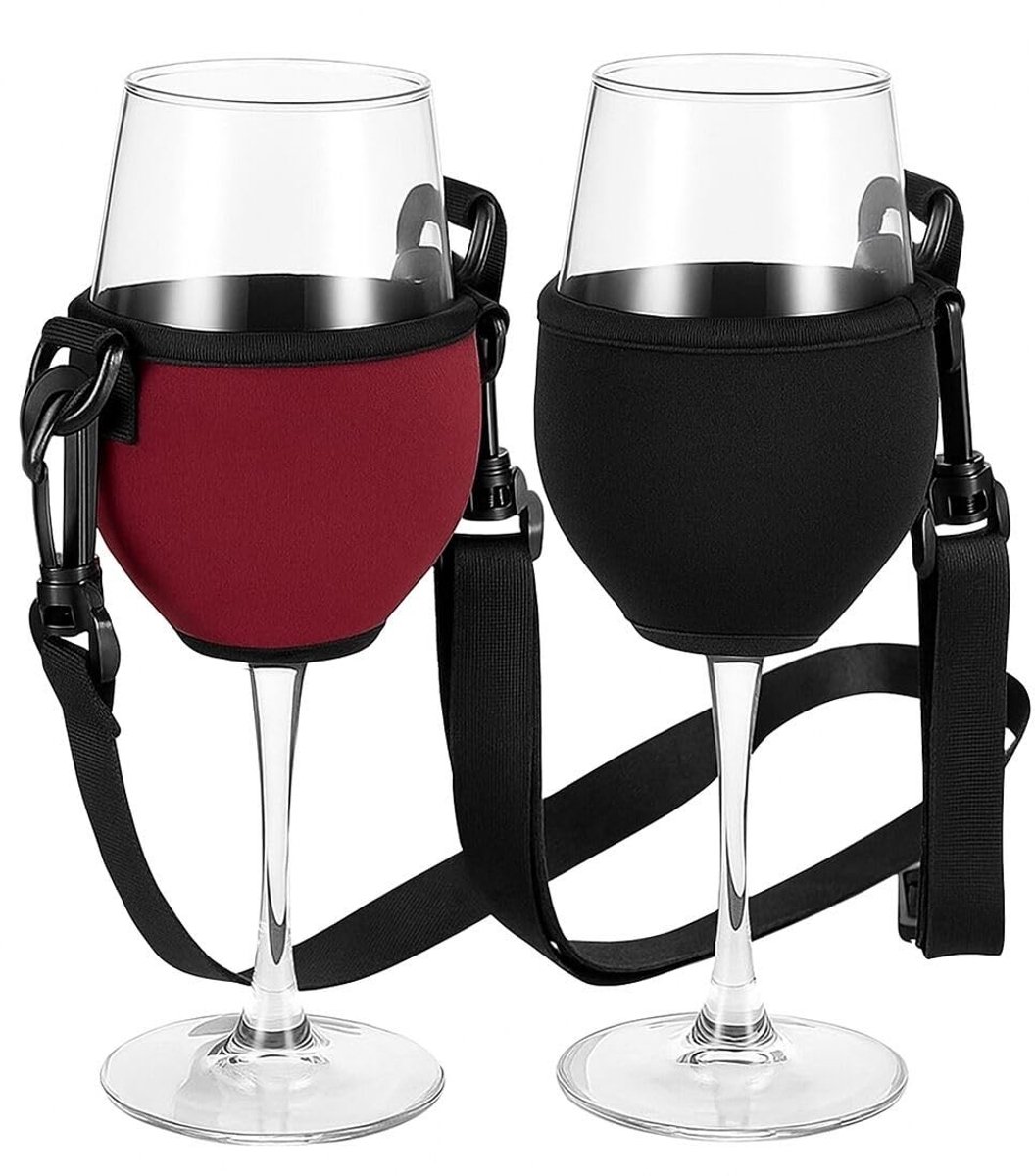 SOUQONE- Wijnglashouder - 2 Hangende Wijnglashouders - Neopreen - Waterdicht - Geschikt voor Glazen tot 8,5 cm - 92 cm Lengte - Drankhouder