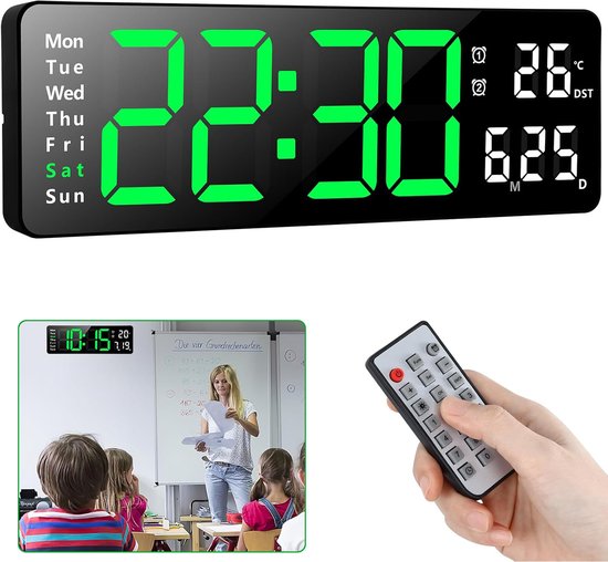 Horloge Murale Numérique - Grande Horloge Numérique Led 13 Pouces - Réveil Avec Télécommande - Horloge Compte À Rebours Avec Date Semaine Et Température