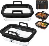 Glazen Airfryer Bakvorm - Set van 2 - Compatibel met Ninja AF400EU, AF500EU en DZ400EU - Borosilicaatglas - Hittebestendig tot 400°C - Uitneembare Siliconen Rand - Vaatwasserbestendig