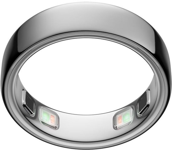 Zilverkleurige Oura Ring 5, weergave van de binnenkant met sensoren.