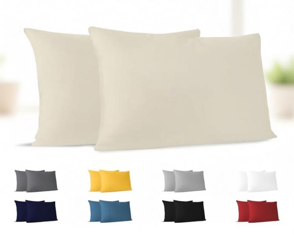 ElleMooi Kussensloop 40x70 cm set van 2 - 100% Jersey Katoen - Beige - Hypoallergeen en ademend