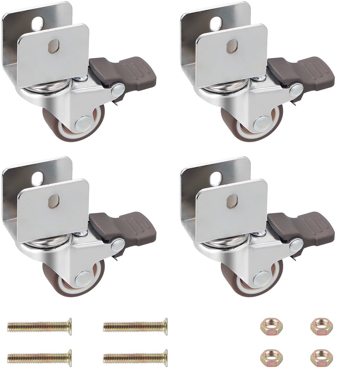 JHUBERS- Meubelwielen Set van 4 - Zwenkwielen met Rem - Wieldiameter 25 mm - Plaatopening 17 mm - Draagkracht 10 kg per rol - Schokabsorberend Rubber