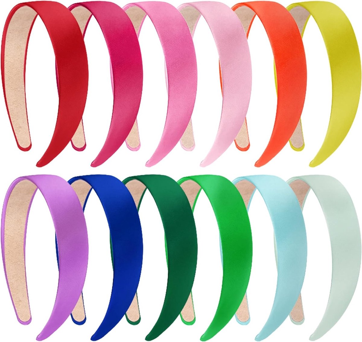 12 Stuks Satijnen Haarbanden 1 Inch Breed, Kleurrijke DIY Haaraccessoires voor Vrouwen en Meisjes, Non-Slip en Comfortabel