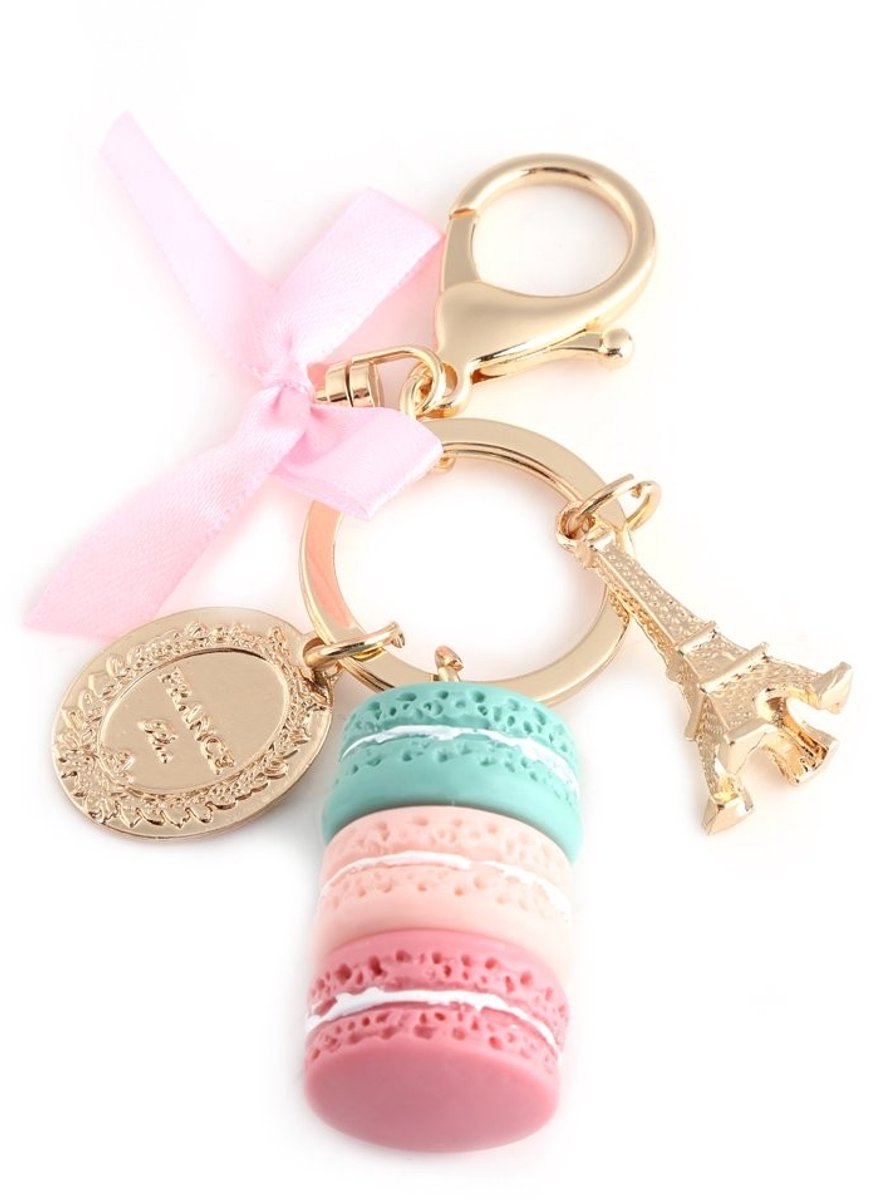 Dailygoods- Sleutelhanger Snoepkleurige Bitterkoekjes - Eiffeltoren - Tas Hanger - Auto Charm - Decoratie - Totale Lengte 12 Cm - Tasdecoratie