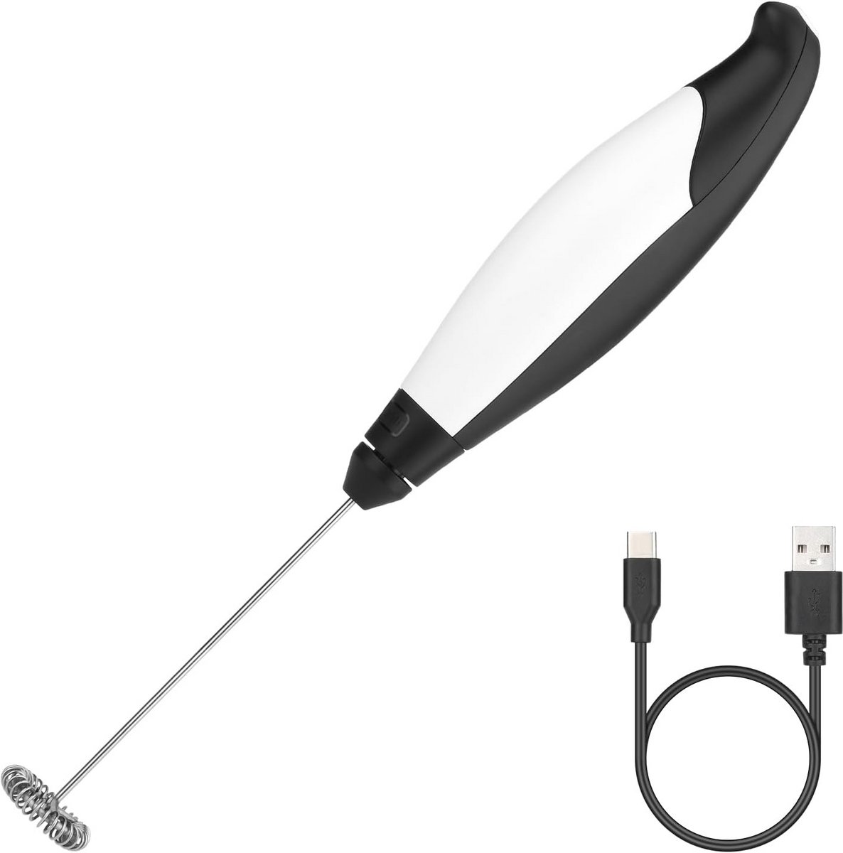 Elektrische Opschuimer - Handmixer Melk - Romige Drankjes Maken - Drie Snelheden - USB Oplaadbaar - Zwart Wit