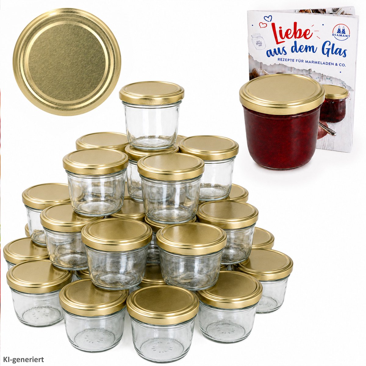 Set van 100 bekers 230 ml jampot inmaakpot Inmaakpot Naar 82 gouden deksel incl. diamanten suiker gelei receptenboekje