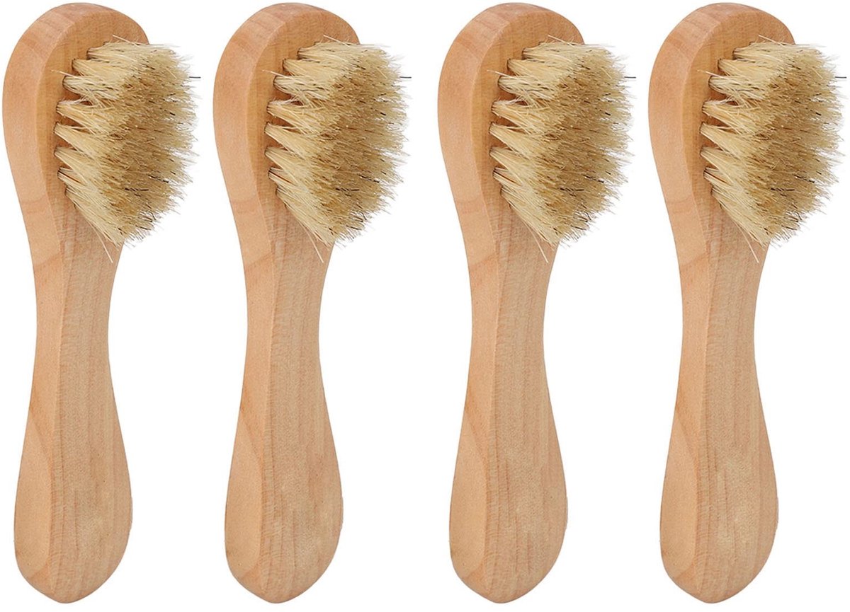 Dailygoods- Gezichtsborstel voor Diepe Peeling - 4 Stuks - Grashouten Handvat - Natuurlijke Zwijnenharen - Dagelijkse Reiniging - Massage - Scrubborstel