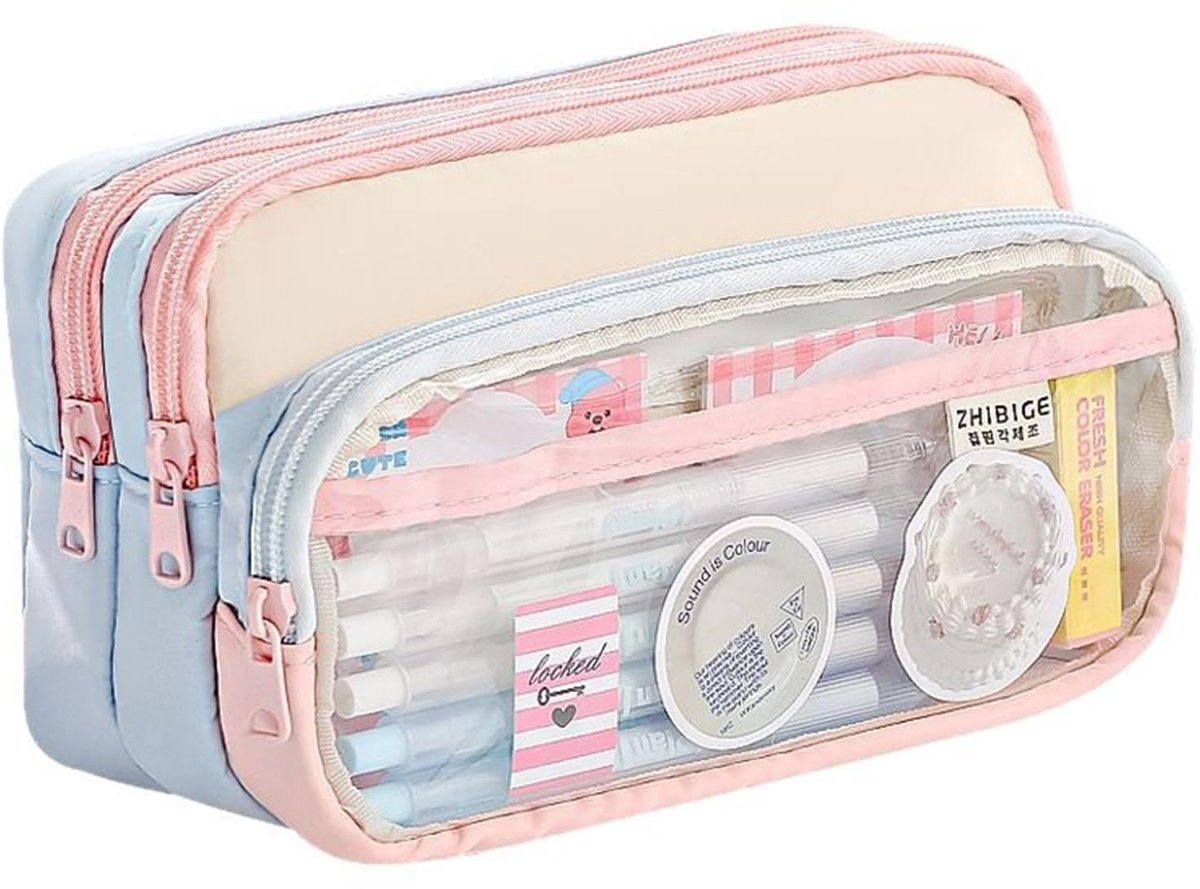 Dailygoods- Pennenetui grote opbergruimte - Etui voor kinderen/jongens - 4 vakken - Schoolmateriaal/kantoor - Duurzaam canvas - 21 x 8 x 12 cm