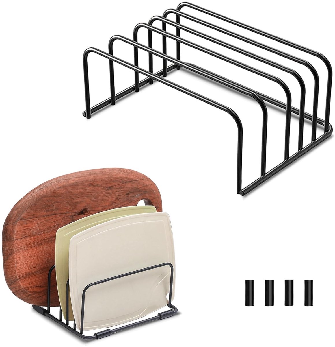 Dailygoods- Snijplankhouder zwart - Snijplankstandaard - Pannendekselhouder - Bakgereihouder - Koolstofstaal - Compact design 5 sleuven