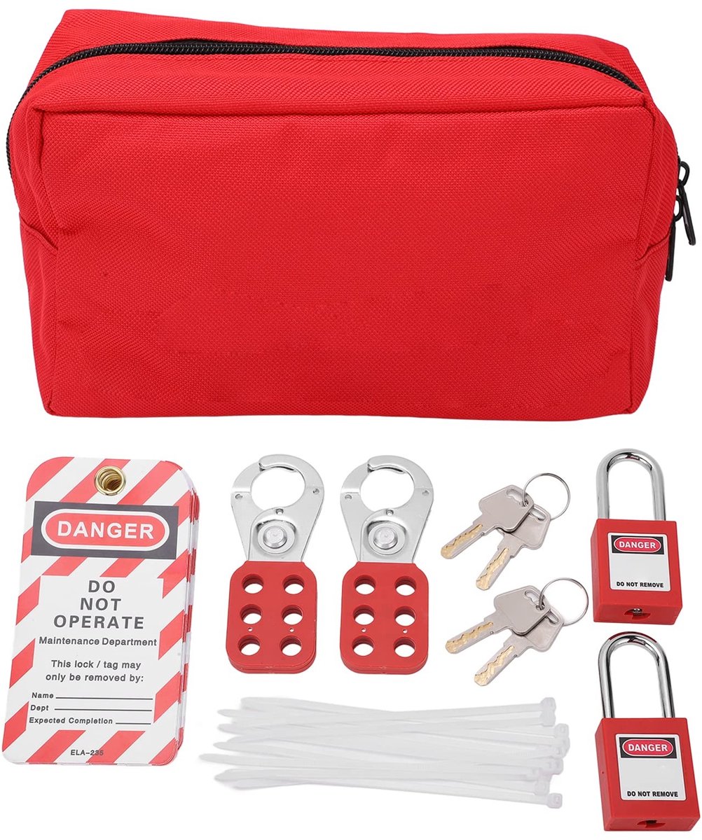 Dailygoods- LOTO-markeringsset met veiligheidshangslot - sleutelclipsluiting - sleutelzakje - beschrijfbare tags - duurzaam - bestand tegen corrosie en hoge temperaturen - Lockoutset