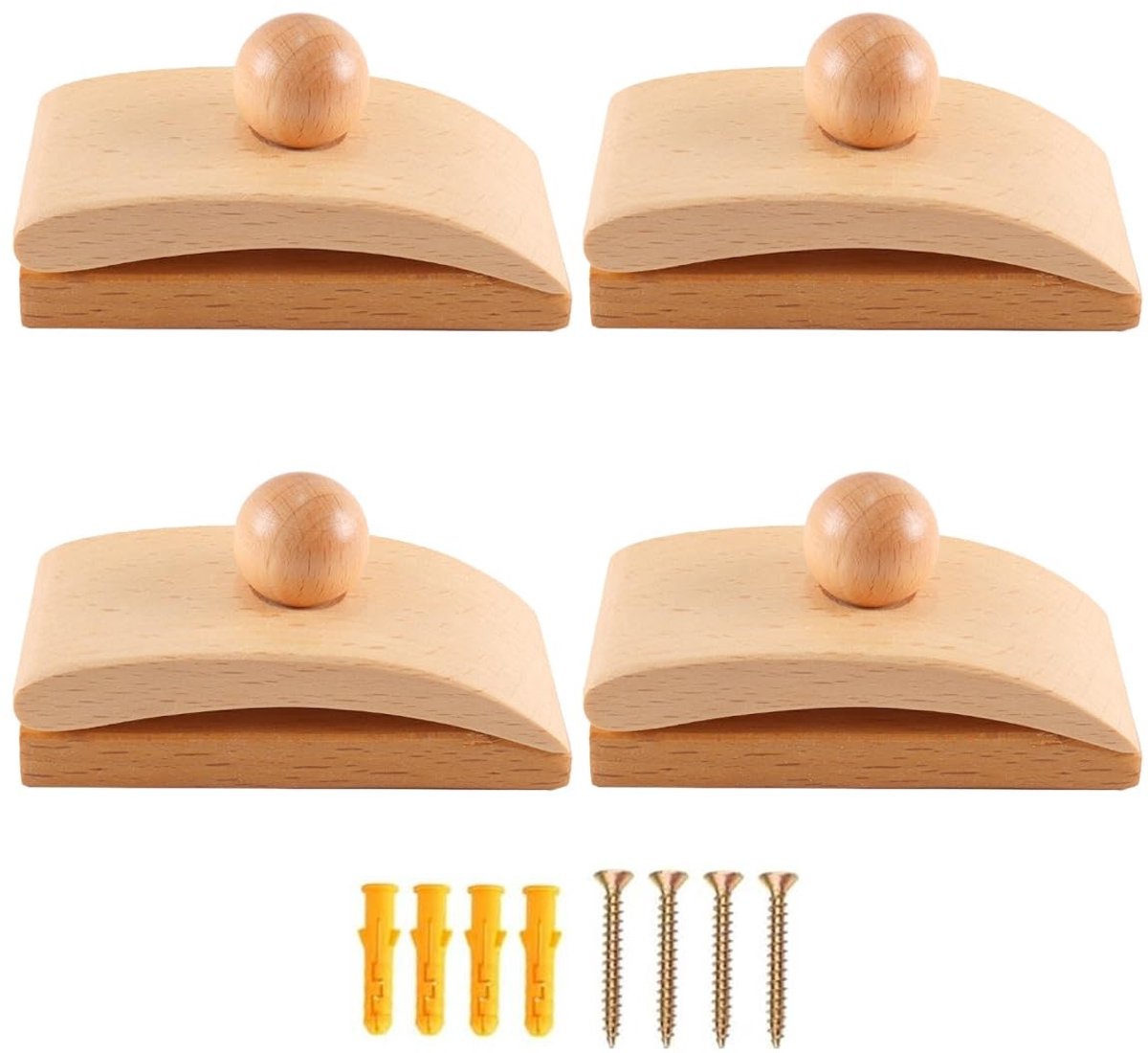 Dailygoods- Quiltclips Set van 4 - Natuurlijke Beukenhouten Wandmontages - Decoratieve Wandhangers - Geschikt voor Wandkleden - Versterkte Draadgesp - Verstelbare Compatibiliteit tot 1,2 cm