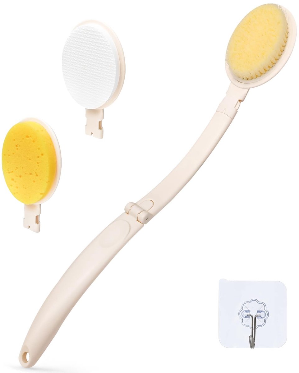 BRENZOOS- Lichaamsborstel met Lange Steel - Droge Spons - Badaccessoires - Rugcrème Applicator - Verzorging - Antislip Handvat - Badborstel