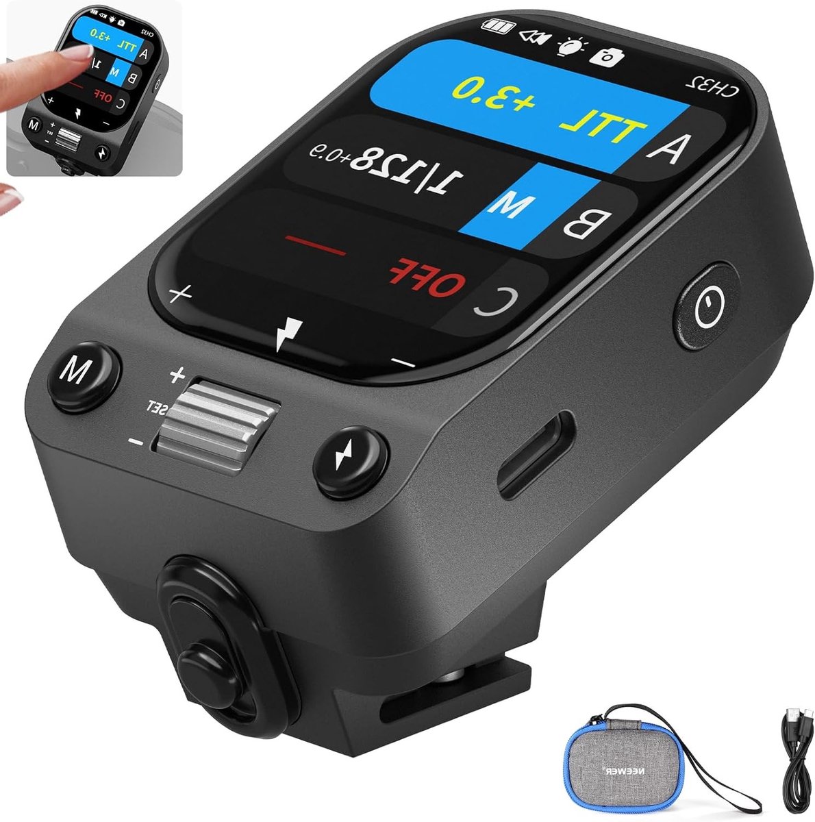 Draadloze TTL Flitser Tracker voor Fujifilm Camera's met Touchscreen, 1/8000s HSS en 1000mAh Accu, Geschikt voor X100VI, X100V, XT30 II, XT5 en XT50