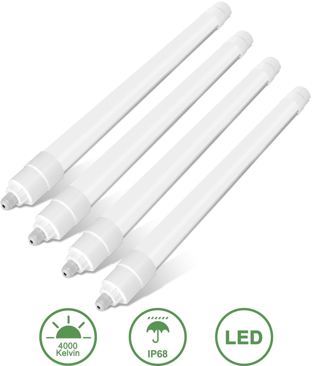 Oraymin 4 Stuks IP68 LED TL Verlichting 150cm 45W 4950LM 4000K Koppelbaar - voor Kelder, Garage en Buitenruimte
