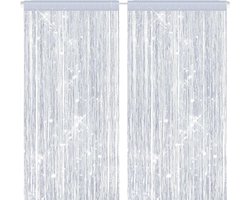 2 Stuks Vliegen Gordijn Voor Deur | 100x200cm Zilver Glanzend String Gordijn | Polyester Muggenbescherming | Decoratief Scheidingsgordijn | Voor Terrasdeur En Voordeur | Luchtdoorlatend | Eenvoudig Te Bevestigen Zonder Gereedschap| Cyslmuk®
