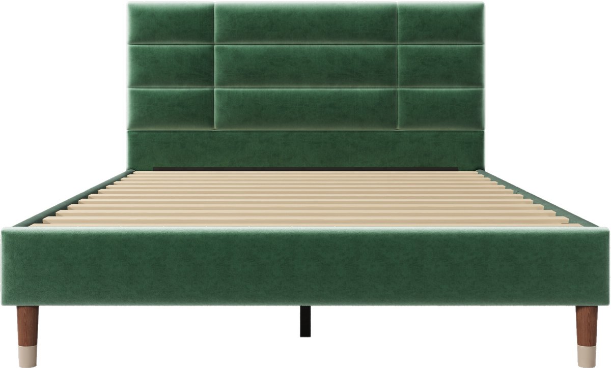 Donkergroen fluweel houten stalen tweepersoonsbed voor slaapkamer en gastenkamer 145×54×17CM