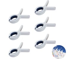 6 stuks - Handdoek Clip voor op het strand - Winddichte deken clip - Met een stevige, roestbestendige veer - Grote kledingclip - Houdt uw handdoeken, kleding en dekens droog aan waslijnen en rekken (blauw)