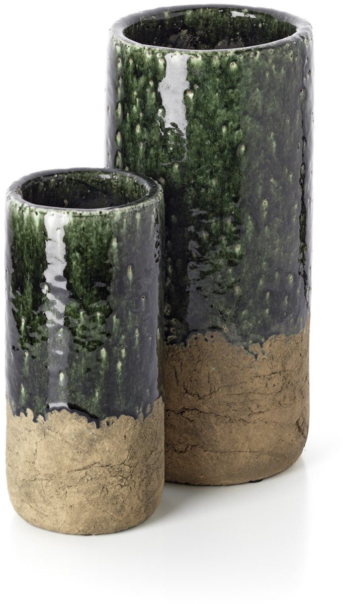 Keramieken Vaas Groen Cilinder Design - M