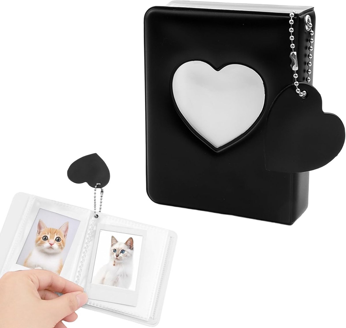 Mini-fotoalbum met hartvormige omslag, 9 cm, ideaal voor foto's, kaarten en identiteitsbewijzen