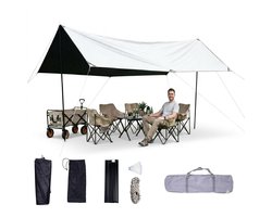 Camping Tarp met Stokken 3x5m – Waterdichte & UV Bestendige Luifel – Snel Op te Zetten Schaduwdoek voor Camping, Tuin & Strand