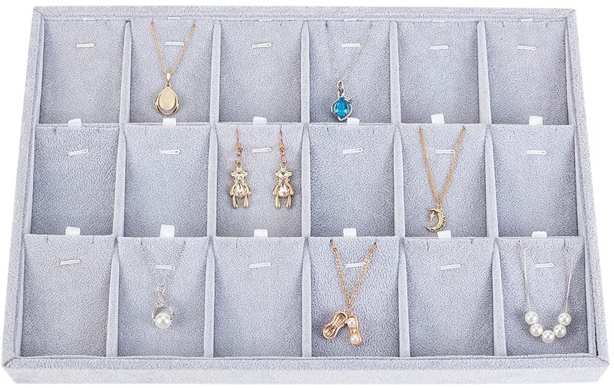 MTTProducts - Juwelen Organizer - 18 Slots Sieraden Display - Zacht en Duurzaam - Zilvergrijs - Hangende Kettingen Organizer - Luxe Juwelenopslag - Ges...