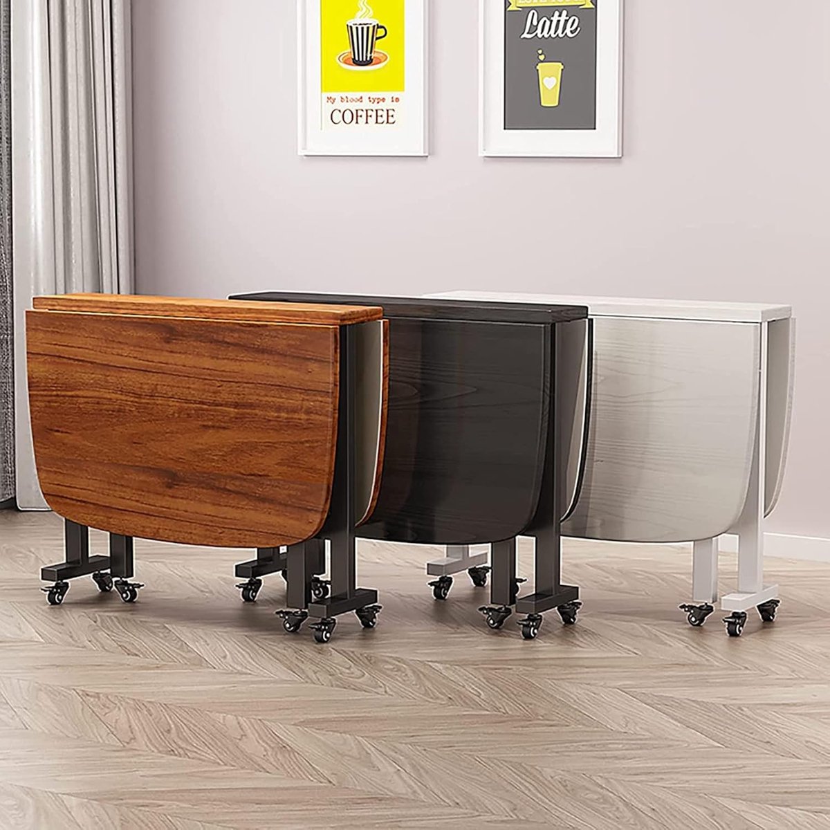 Opvouwbare eettafel uitschuifbaar 100 x 60 cm – houten keukentafel met wielen en drop-leaf ontwerp – ruimtebesparende multifunctionele eetkamertafel voor 2-6 personen – Vermissen