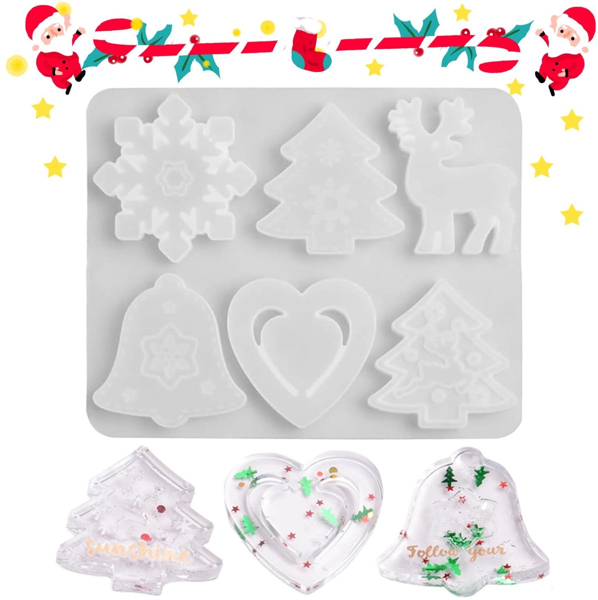 Allecto - Siliconen vorm Kerstmis - DIY kerstbedels - Creatieve gietvorm - 15,5 x 12,3 cm - Versieringen maken - Geschikt voor taarten en koekjes -...