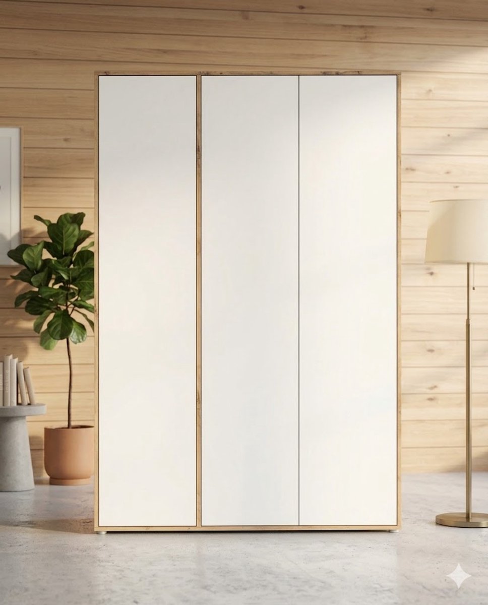 Kledingkast 3-Deurs 140 x 53 x 194 cm – Moderne Garderobekast met Push-to-Open en Legplanken – Wit Artisan Eiken | Vermissen