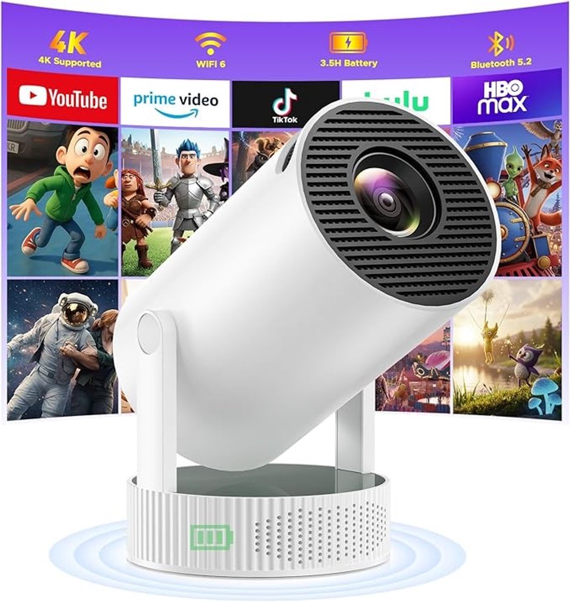 Compacte 4K projector met Android TV en ingebouwde accu